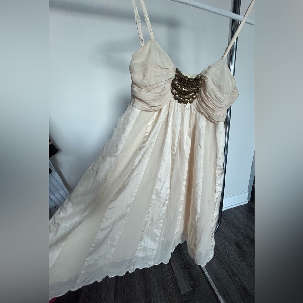 Hannah Jo 100% Silk slip dress; Peachy Nude/Pink; Size S; built in lining